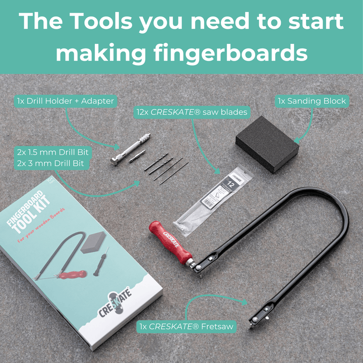 Teak Tuning Pro Fingerboards Tool Kit for Fingerboard Deck Making - Includes Fret Saw, Drilling Tool,  2 Drilling Bits, Grinding Sponge