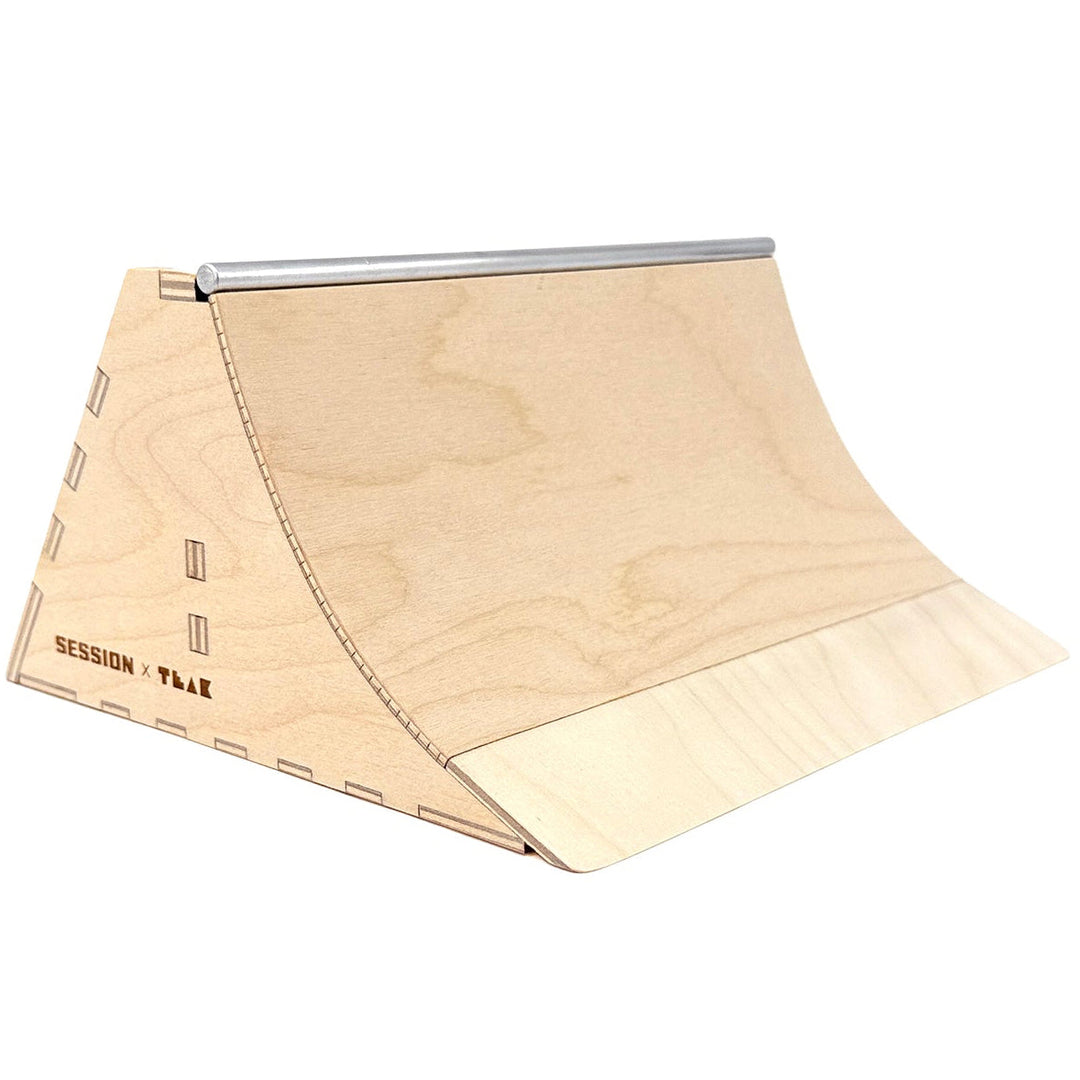 Session Fingerboards The Mini Quarter Bank - Short Quarter Pipe with a Banked Wall + Aluminum Bar Coping