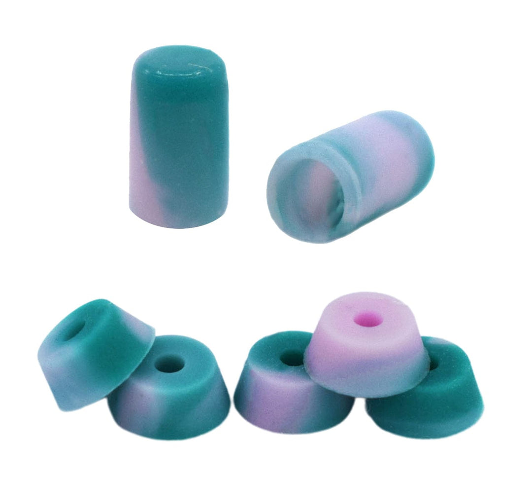 Teak Tuning Pro Duro Pivot Cups Fingerboard Tuning Kit - Set of 2 Pivot Cups & Pro Duro Bubble Bushings Set - Teal & Pink Swirl Colorway