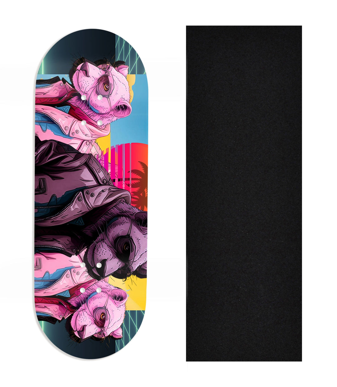 Teak Tuning Heat Transfer Graphic Wooden Fingerboard Deck, Design Contest 2024 Winner, @deeckhead303 - "Neon Crew" 32mm Deck