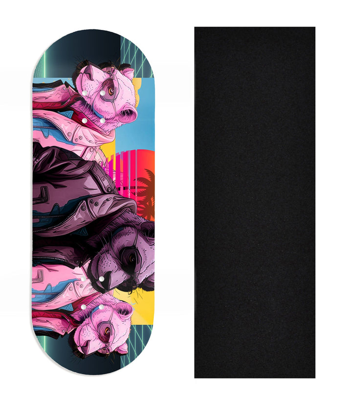 Teak Tuning Heat Transfer Graphic Wooden Fingerboard Deck, Design Contest 2024 Winner, @deeckhead303 - "Neon Crew" 34mm Deck