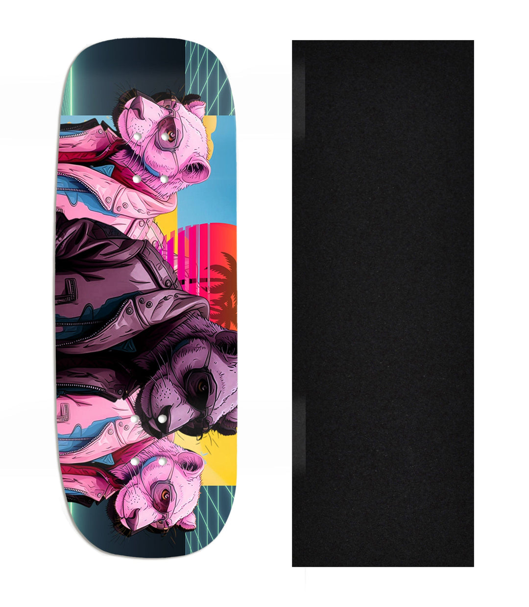Teak Tuning Heat Transfer Graphic Wooden Fingerboard Deck, Design Contest 2024 Winner, @deeckhead303 - "Neon Crew" Boxy Deck