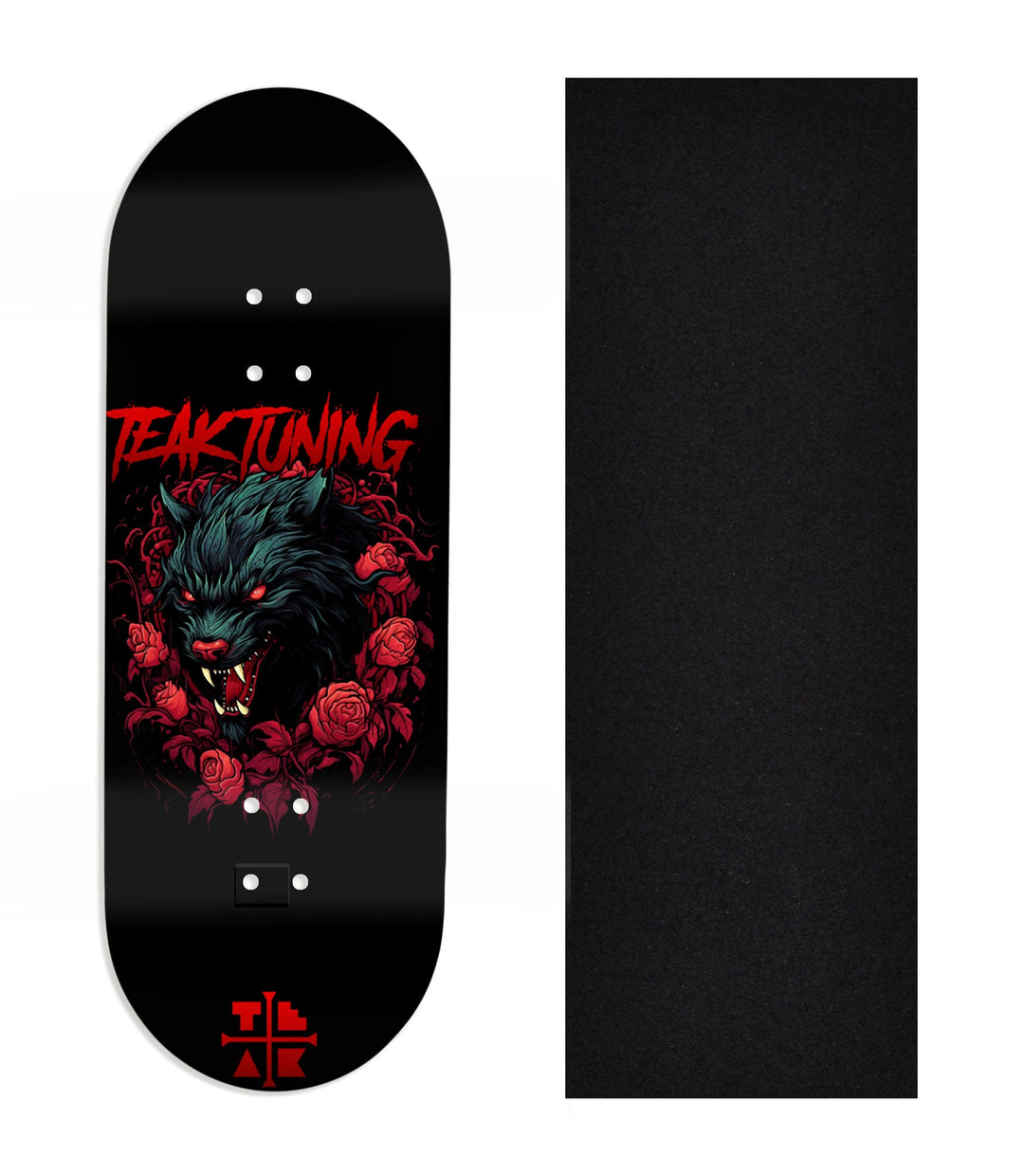 Teak Tuning Heat Transfer Graphic Wooden Fingerboard Deck, Design Contest 2024 Winner, fbb_ok - "Night Fang" 32mm Deck