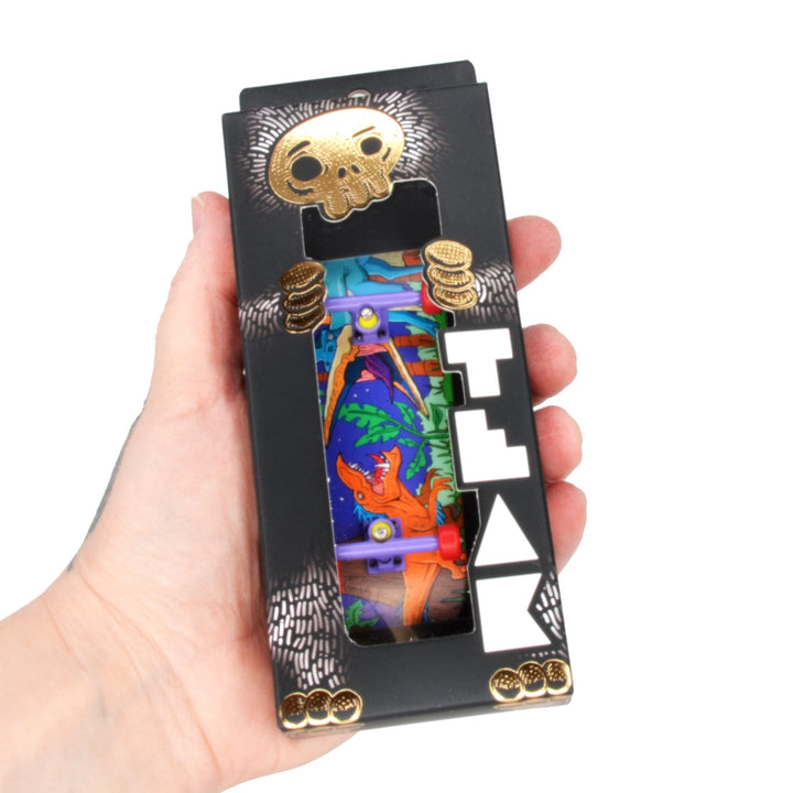 Teak Tuning 34mm Prolific Gen2 Fingerboard Complete - "Chilla'saurus" Graphic - Gen2 Prodigy Trucks + Pro Duro Bubble Bushings