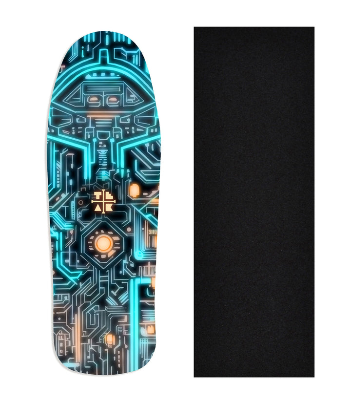 Teak Tuning Heat Transfer Graphic Wooden Fingerboard Deck, "Teak-nology" Carlsbad Cruiser Deck