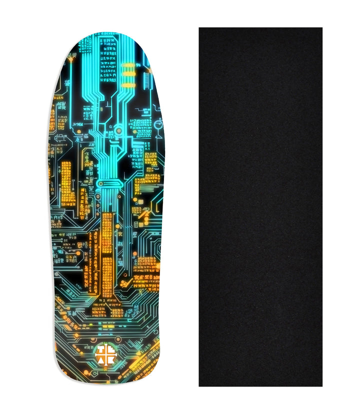 Teak Tuning Heat Transfer Graphic Wooden Fingerboard Deck, "Cyber-Teak" Carlsbad Cruiser Deck