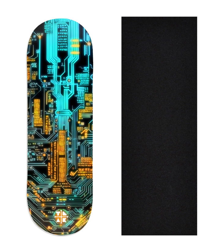 Teak Tuning Heat Transfer Graphic Wooden Fingerboard Deck, "Cyber-Teak" 29mm Deck