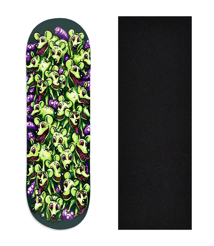 Teak Tuning Heat Transfer Graphic Wooden Fingerboard Deck, "Rats & Worms" 29mm Deck