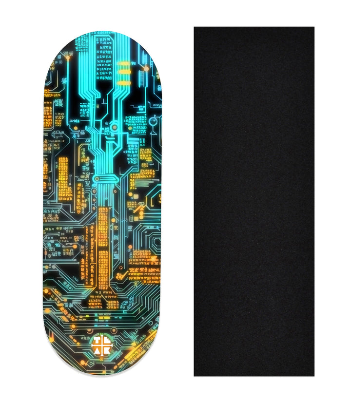 Teak Tuning Heat Transfer Graphic Wooden Fingerboard Deck, "Cyber-Teak" 32mm Deck