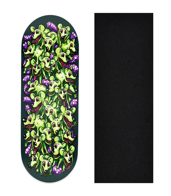 Heat Transfer Graphic Wooden Fingerboard Deck, "Rats & Worms"
