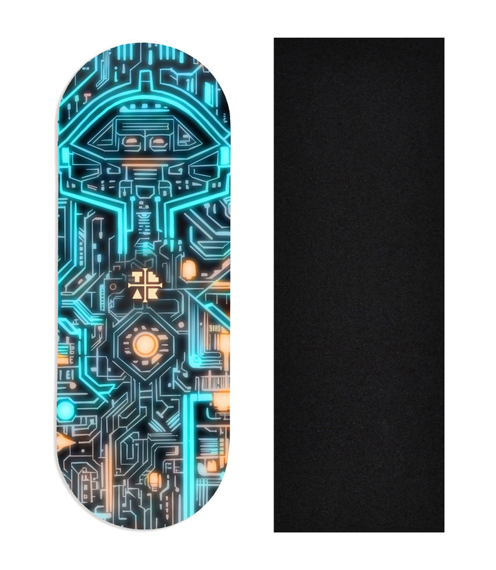 Teak Tuning Heat Transfer Graphic Wooden Fingerboard Deck, "Teak-nology" 34mm Deck