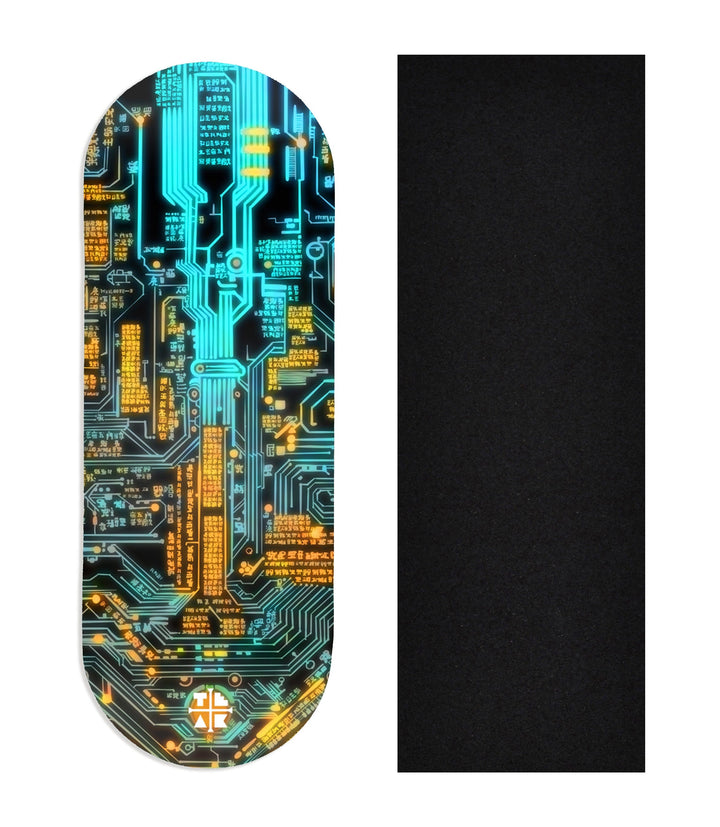 Teak Tuning Heat Transfer Graphic Wooden Fingerboard Deck, "Cyber-Teak" 34mm Deck