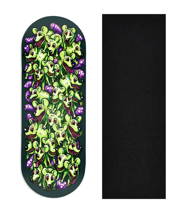 Teak Tuning Heat Transfer Graphic Wooden Fingerboard Deck, "Rats & Worms" 34mm Deck