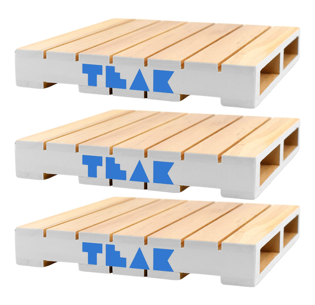 Teak Tuning 3 Pack - White & Light Blue Logo Painted Wooden Fingerboard Pallets, 6.25 Inches