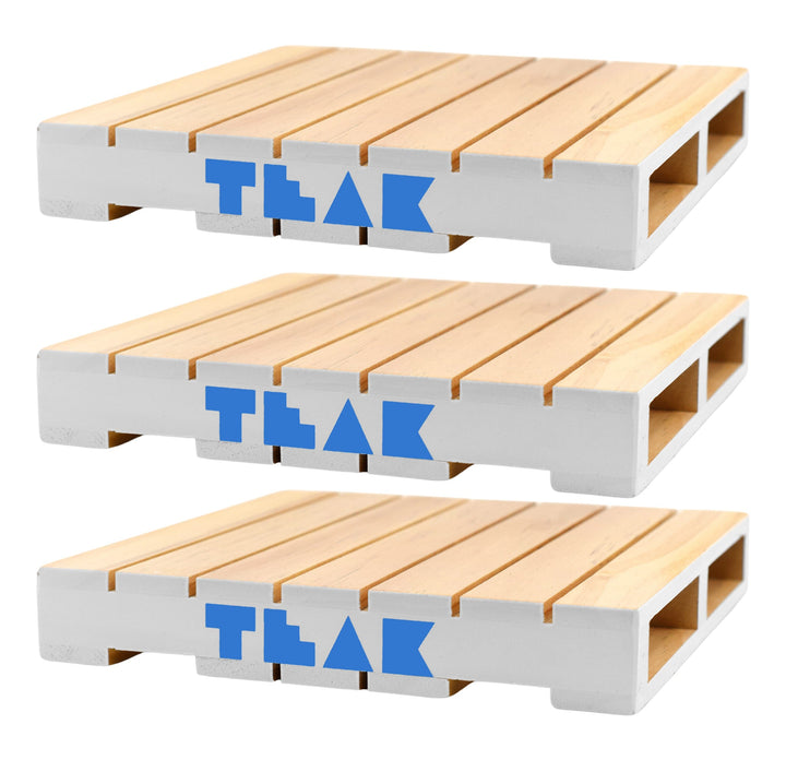 Teak Tuning 3 Pack - White & Light Blue Logo Painted Wooden Fingerboard Pallets, 6.25 Inches