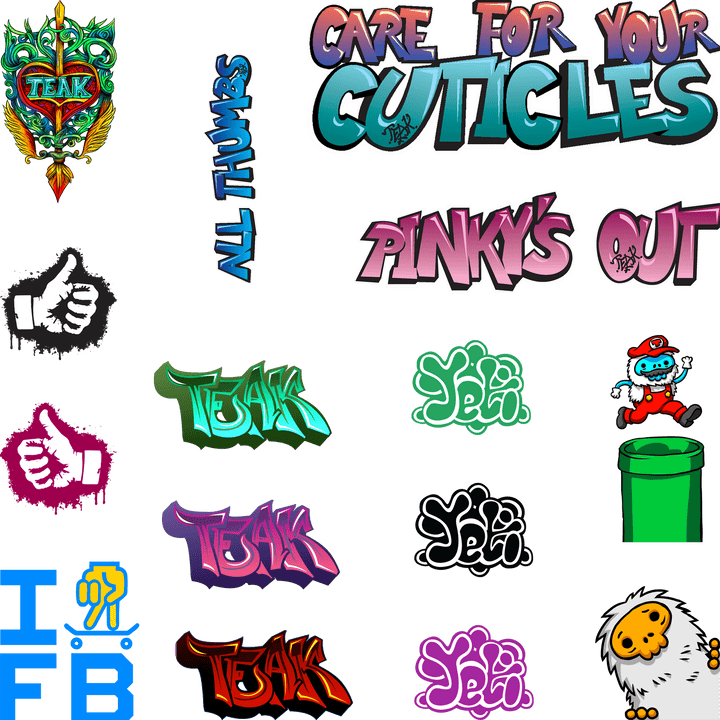 Teak Tuning Pro Fingerboards Teak tags and graffiti sticker sheet