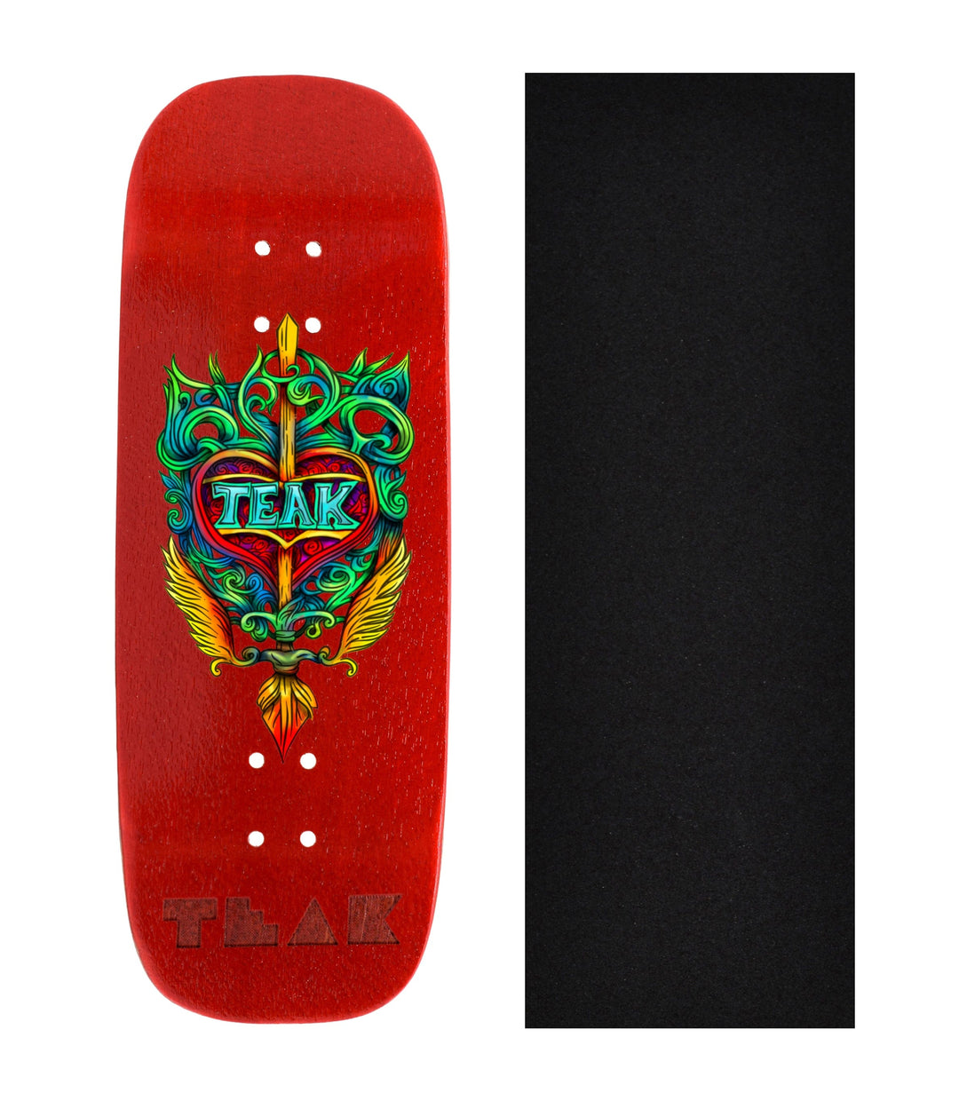 Teak Tuning Heat Transfer Graphic Wooden Fingerboard Boxy Deck, "Heart of Valor" - 33.5mm x 96mm