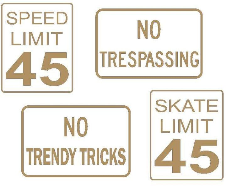 Teak Tuning DIY Mini Road Sign Decal Kit - Sticker Sheet of 4 Decals Gold