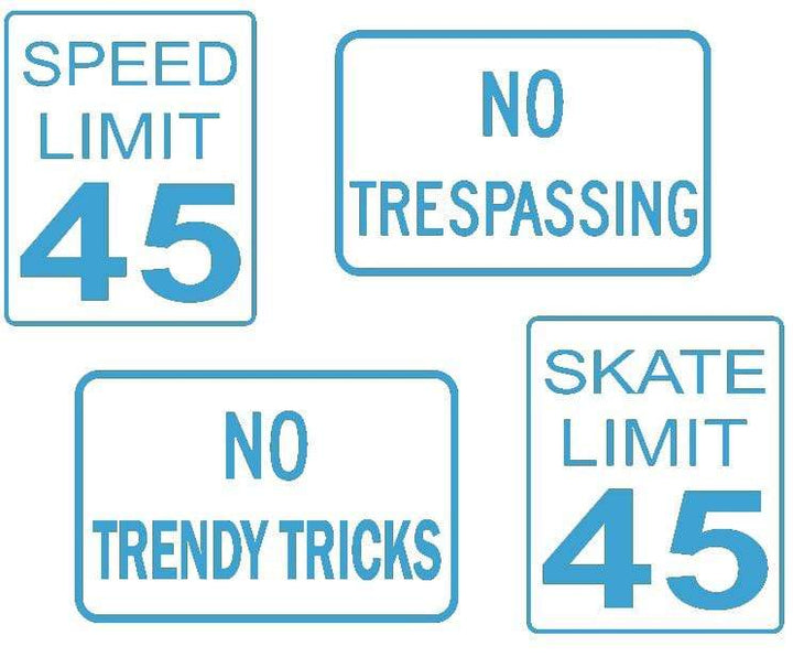 Teak Tuning DIY Mini Road Sign Decal Kit - Sticker Sheet of 4 Decals Sky Blue