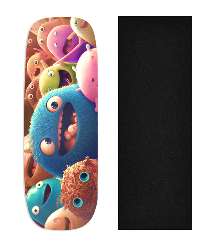 Teak Tuning Heat Transfer Graphic Wooden Fingerboard Deck, "Eager Microbes" Boxy Deck