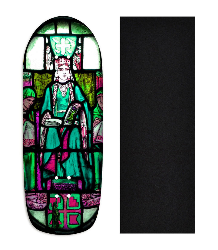 Teak Tuning Heat Transfer Graphic Wooden Fingerboard Deck, "Queen Margaret Stained Glass" Poolparty Deck
