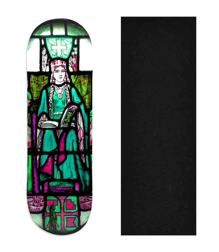Teak Tuning Heat Transfer Graphic Wooden Fingerboard Deck, "Queen Margaret Stained Glass" 29mm Deck