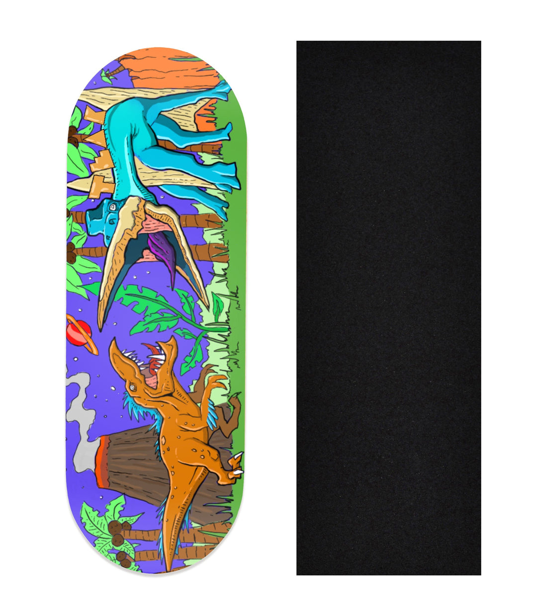 Teak Tuning Heat Transfer Graphic Wooden Fingerboard Deck, "Chilla'Saurus"