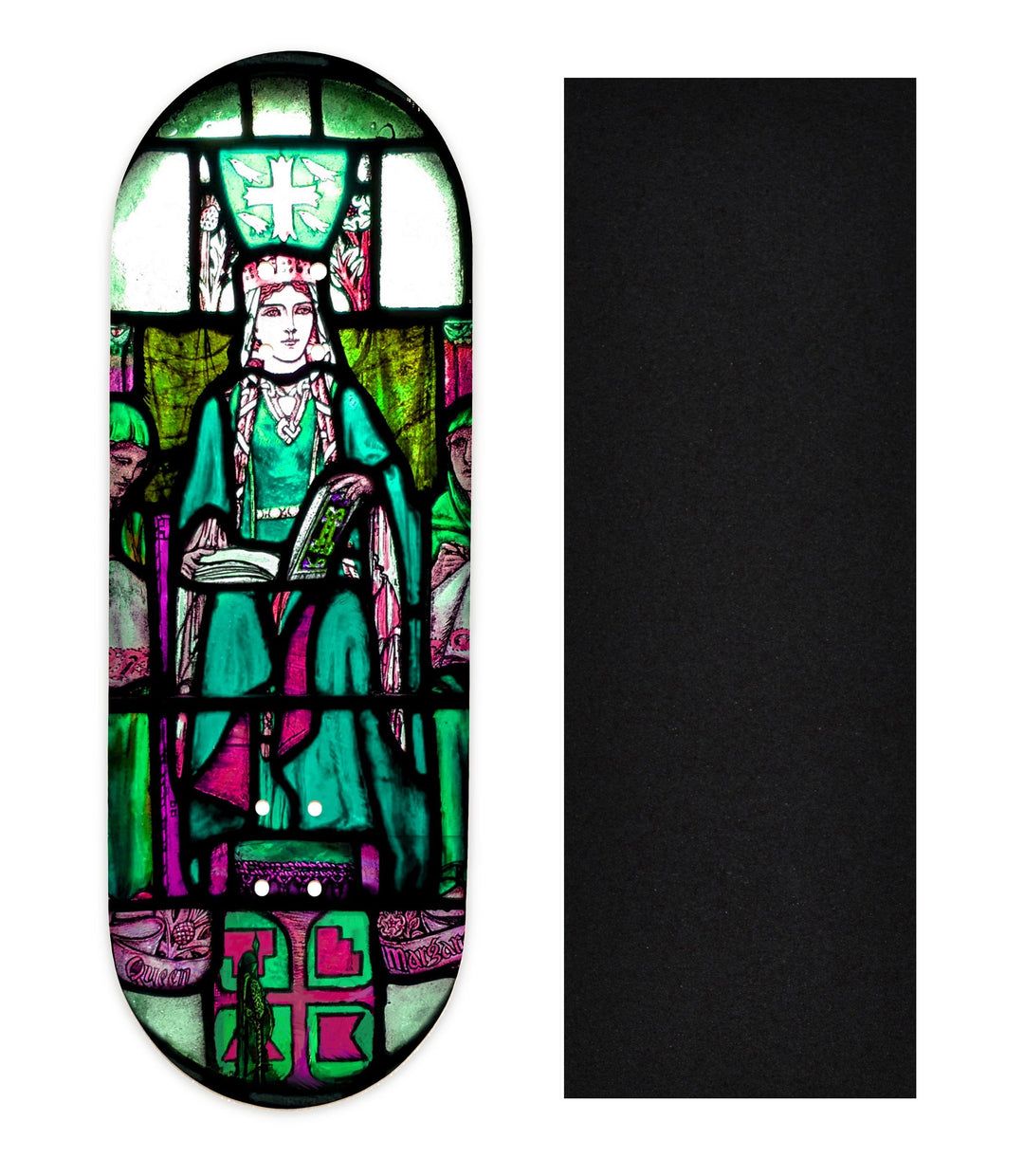 Teak Tuning Heat Transfer Graphic Wooden Fingerboard Deck, "Queen Margaret Stained Glass" 32mm Deck