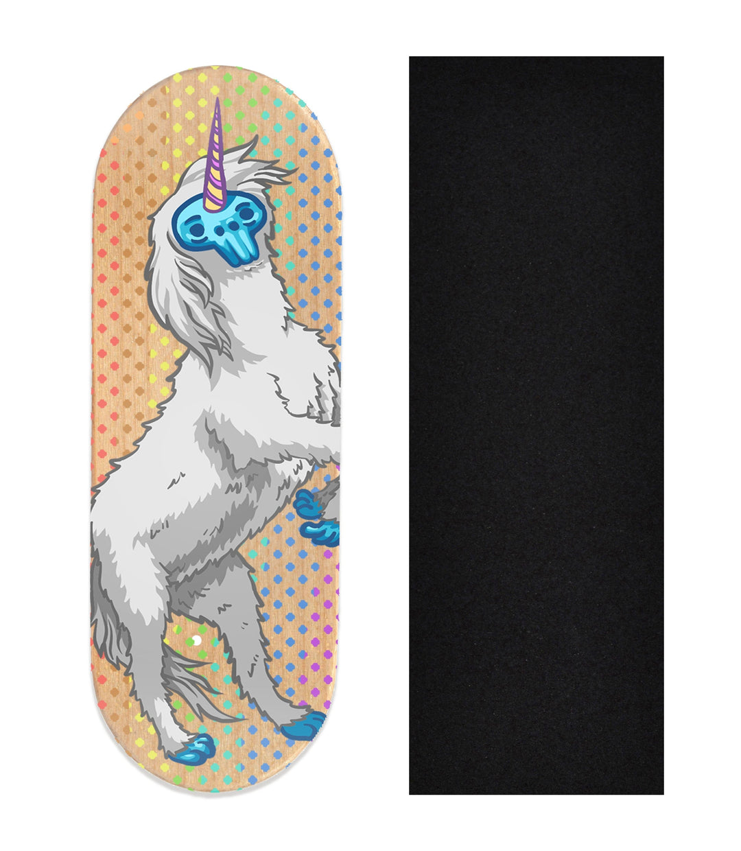 Teak Tuning Heat Transfer Graphic Wooden Fingerboard Deck, "Yeticorn" 32mm Deck