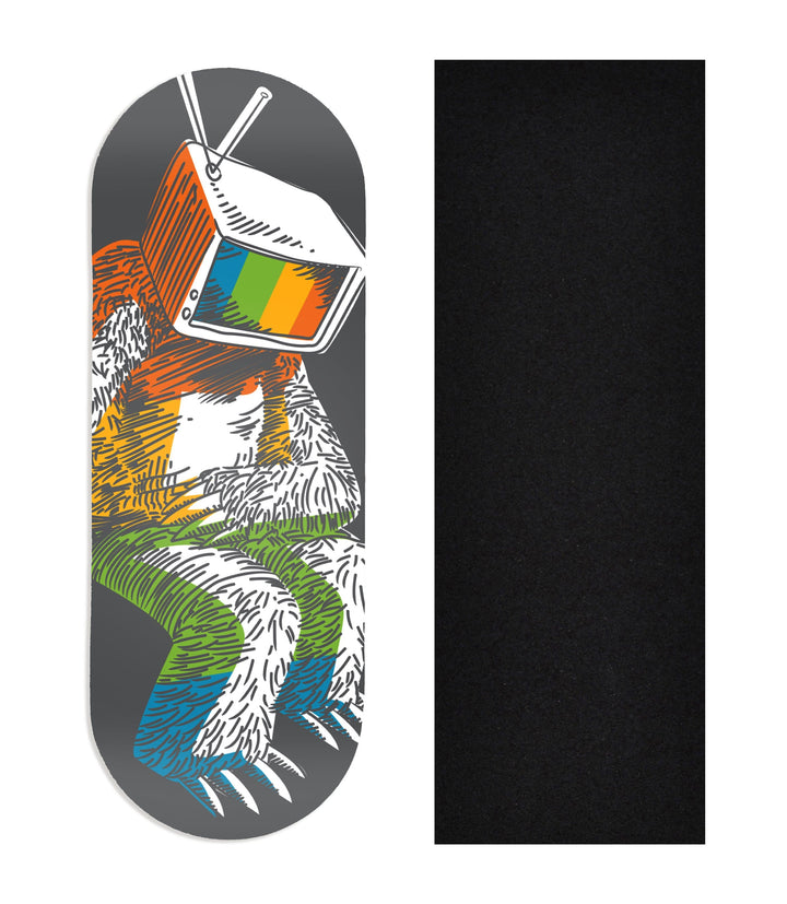 Teak Tuning Heat Transfer Graphic Wooden Fingerboard Deck, "Calibrating Yeti" 34mm Deck