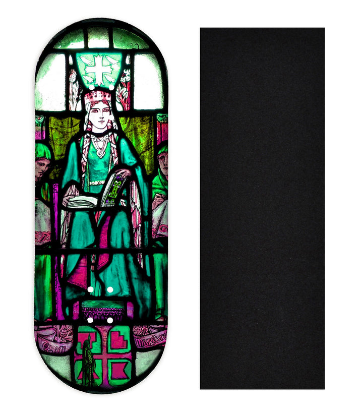 Teak Tuning Heat Transfer Graphic Wooden Fingerboard Deck, "Queen Margaret Stained Glass" 34mm Deck