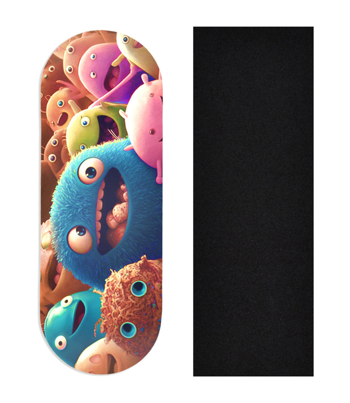 Teak Tuning Heat Transfer Graphic Wooden Fingerboard Deck, "Eager Microbes" 34mm Deck