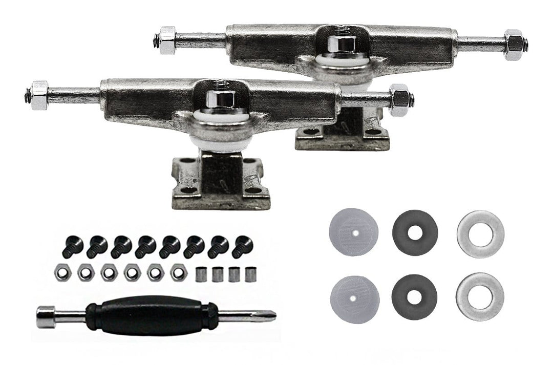 Teak Tuning Fingerboard Spacer Trucks, Chrome Silver - Includes Gray Collaboration Tuning - 32mm Width