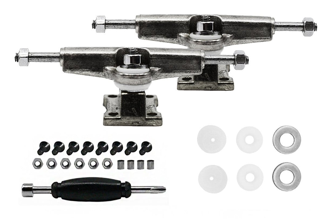 Teak Tuning Fingerboard Spacer Trucks, Chrome Silver - Includes White Collaboration Tuning - 32mm Width