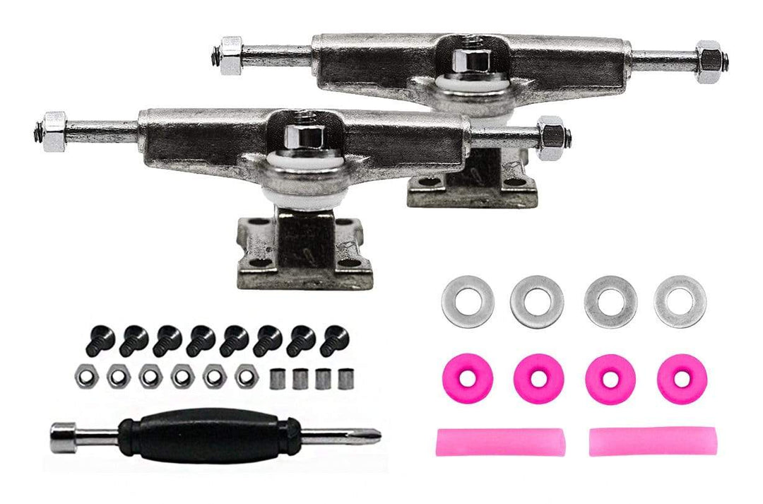 Teak Tuning Fingerboard Spacer Trucks, Chrome Silver - Includes Pink O-Ring Tuning - 32mm Width