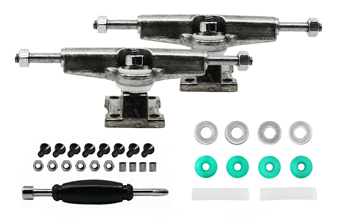 Teak Tuning Fingerboard Spacer Trucks, Chrome Silver - Includes Teal O-Ring Tuning - 32mm Width