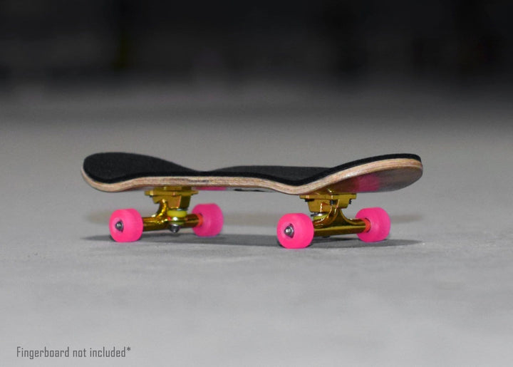 Teak Tuning Apex 61D Urethane Fingerboard Wheels, New Street Shape, Ultra Spin Bearings - Pink Glow Colorway - Set of 4