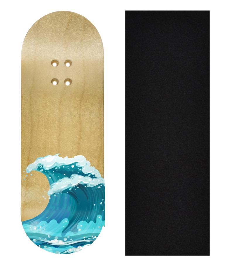 Teak Tuning Heat Transfer Graphic Wooden Fingerboard Deck, "Waves" - 34mm x 97mm