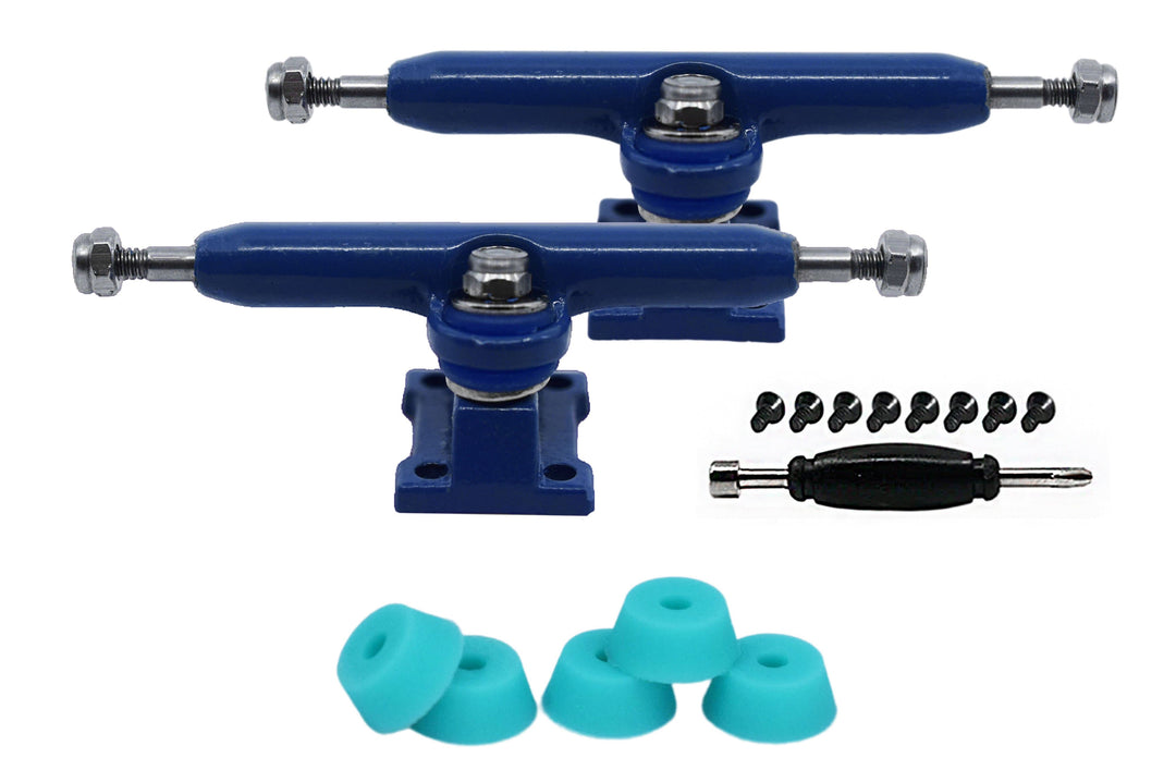 Teak Tuning Fingerboard Prodigy Trucks with Upgraded Tuning, Blue - 34mm Width - Includes Free 61A Pro Duro Bubble Bushings in Teak Teal Blue