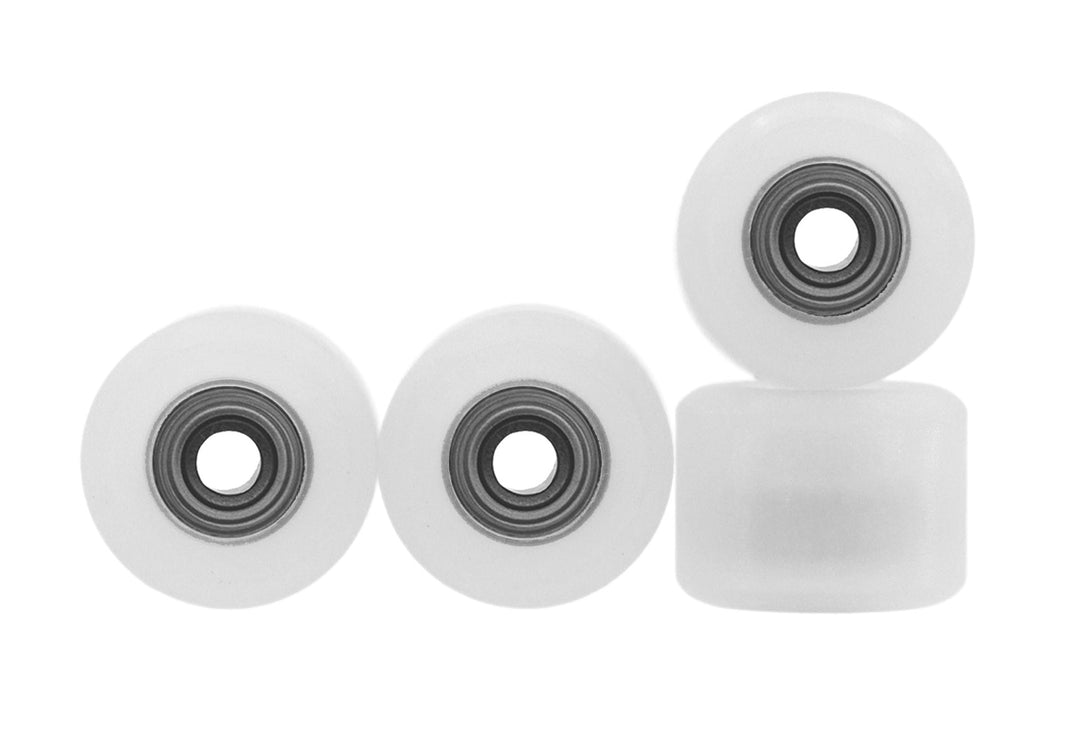 Teak Tuning Apex 85D Performance Plastic Fingerboard Wheels, Mini "Shorty" Shape - Premium ABEC-9 Stealth Bearings - Ice Colorway - Set of 4