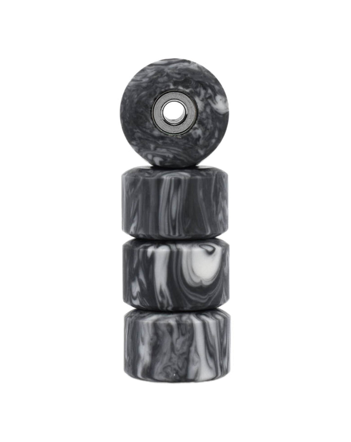 Teak Tuning Apex 61D Urethane Fingerboard Wheels, New Street Shape, Ultra Spin Bearings - Grey & White Swirl Colorway - Set of 4