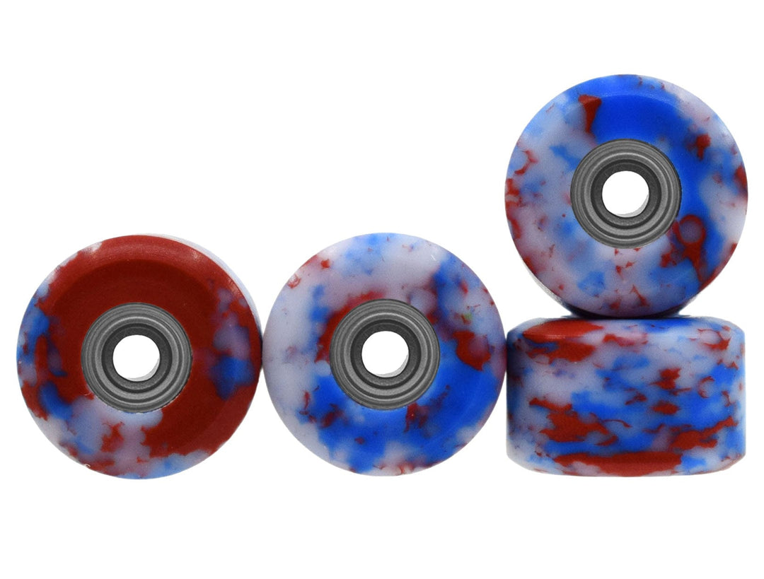 Teak Tuning *LIMITED RUN* Apex 65D All Terrain Polymer (ATP) Fingerboard Wheels, New Street Shape - Digital Swirls, Limited Series - Premium ABEC-9 Stealth Bearings - Firecracker Swirl Colorway - Set of 7