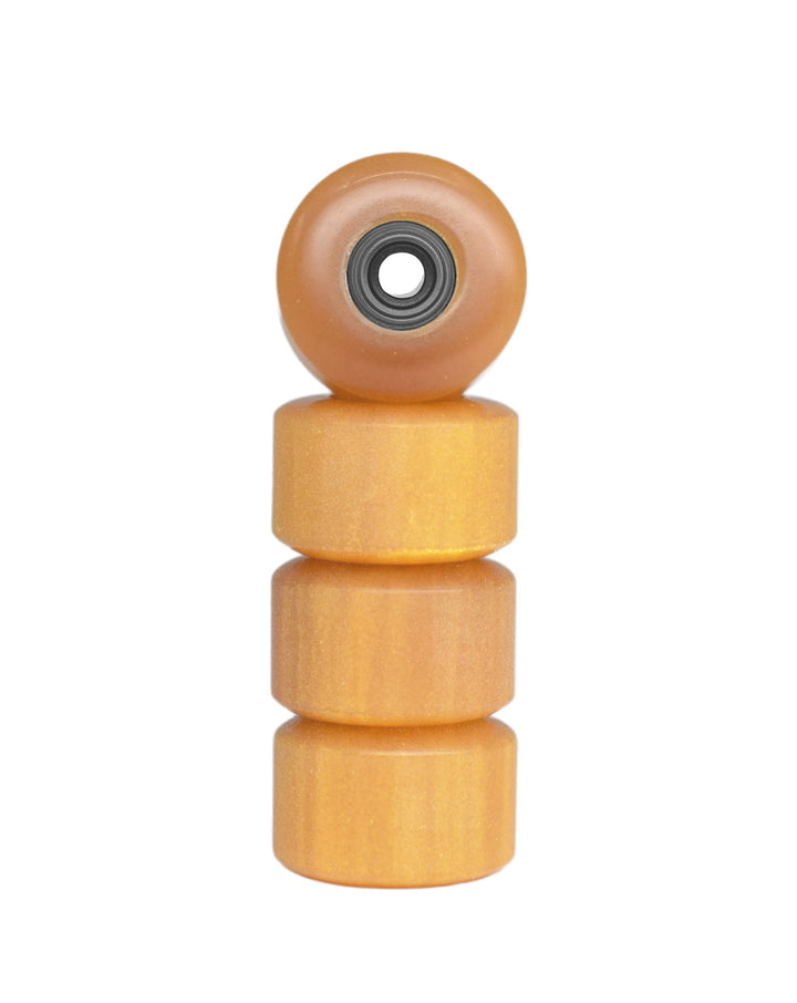 Teak Tuning Apex Urethane Fingerboard Wheels, New Street Style, Geode Series - ABEC-9 Stealth Bearings - 77D - Gold & Amber Swirl Colorway