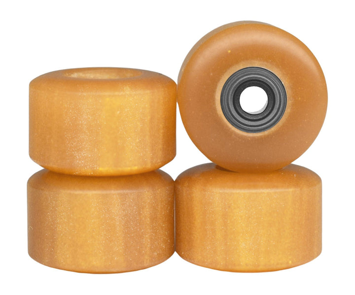 Teak Tuning Apex Urethane Fingerboard Wheels, New Street Style, Geode Series - ABEC-9 Stealth Bearings - 77D - Gold & Amber Swirl Colorway