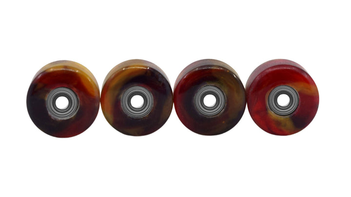 Teak Tuning Apex Urethane Fingerboard Wheels, New Street Style, Geode Series - ABEC-9 Stealth Bearings - 77D - Red Agate Swirl Colorway