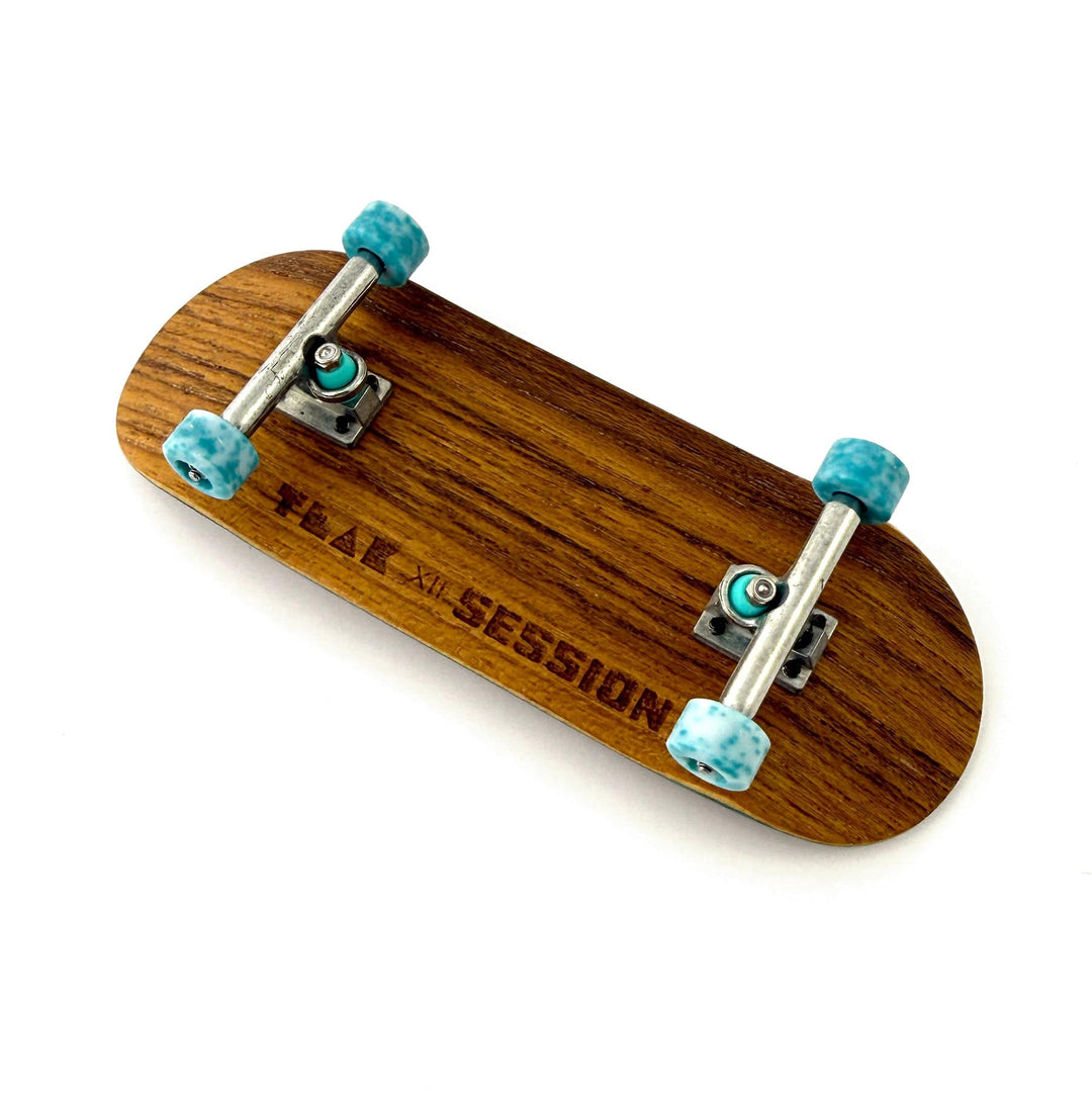 Session Fingerboards *Limited Run* 1 of 12 - Teak 12th Year Anniversary Complete - Session Engraved Wooden Deck + Apex Wheels