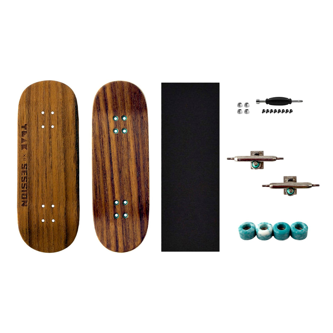 Session Fingerboards *Limited Run* 1 of 12 - Teak 12th Year Anniversary Complete - Session Engraved Wooden Deck + Apex Wheels