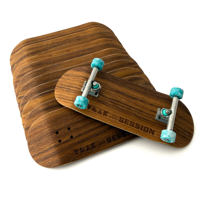 Session Fingerboards *Limited Run* 1 of 12 - Teak 12th Year Anniversary Complete - Session Engraved Wooden Deck + Apex Wheels