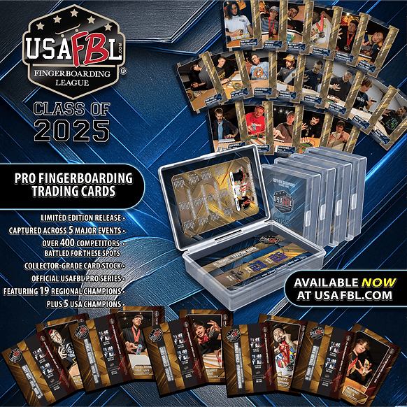 USAFBL 2025 Pro Fingerboard Trading Cards - Set of 25 Cards with Case - Fingerboards Designed by Professional Fingerboarders - Teak Tuning USAFBL 2025 Pro Fingerboard Trading Cards - Set of 25 Cards with Case - Fingerboards Designed by Professional Fingerboarders - Teak Tuning
