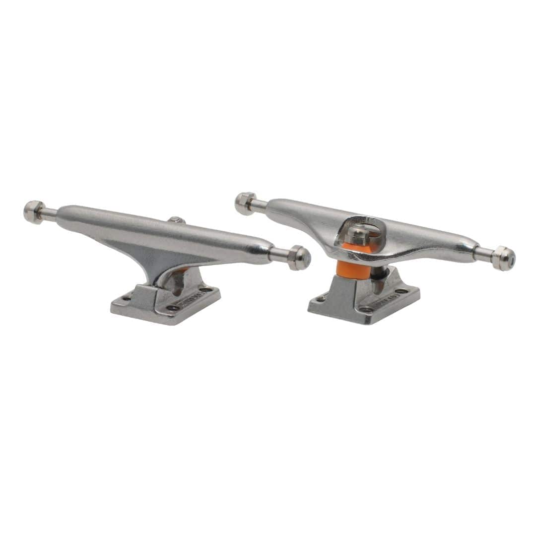 Joycult x Independent 34mm Stage 11 polished fingerboard trucks — pair, top-down view